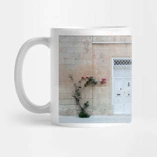 White door and red Bougainvillea Mug